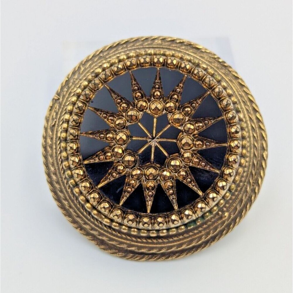 Original By Robert Black Glass Gold Tone Brooch Pendant Victorian Revival
